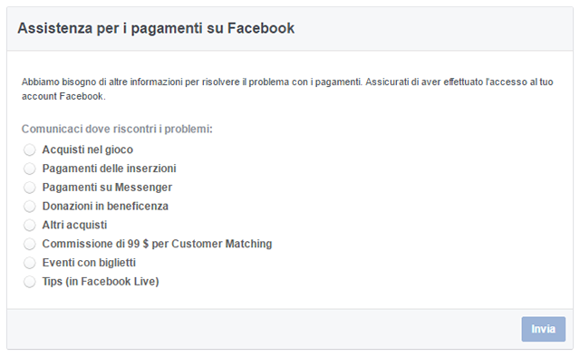 Acquisto sbagliato Facebook