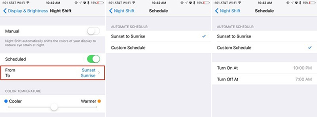 Come attivare night shift automaticamente ios9.3