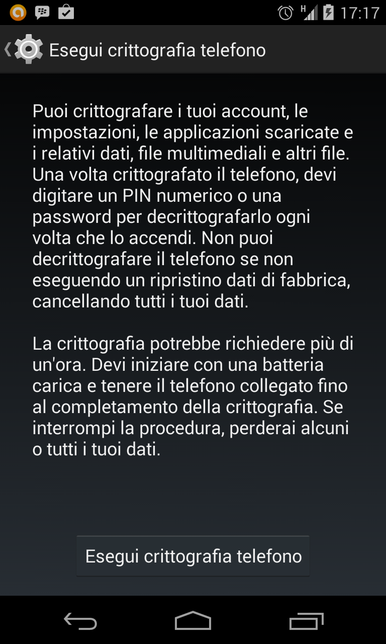 Come fare per criptare il dispositivo Android