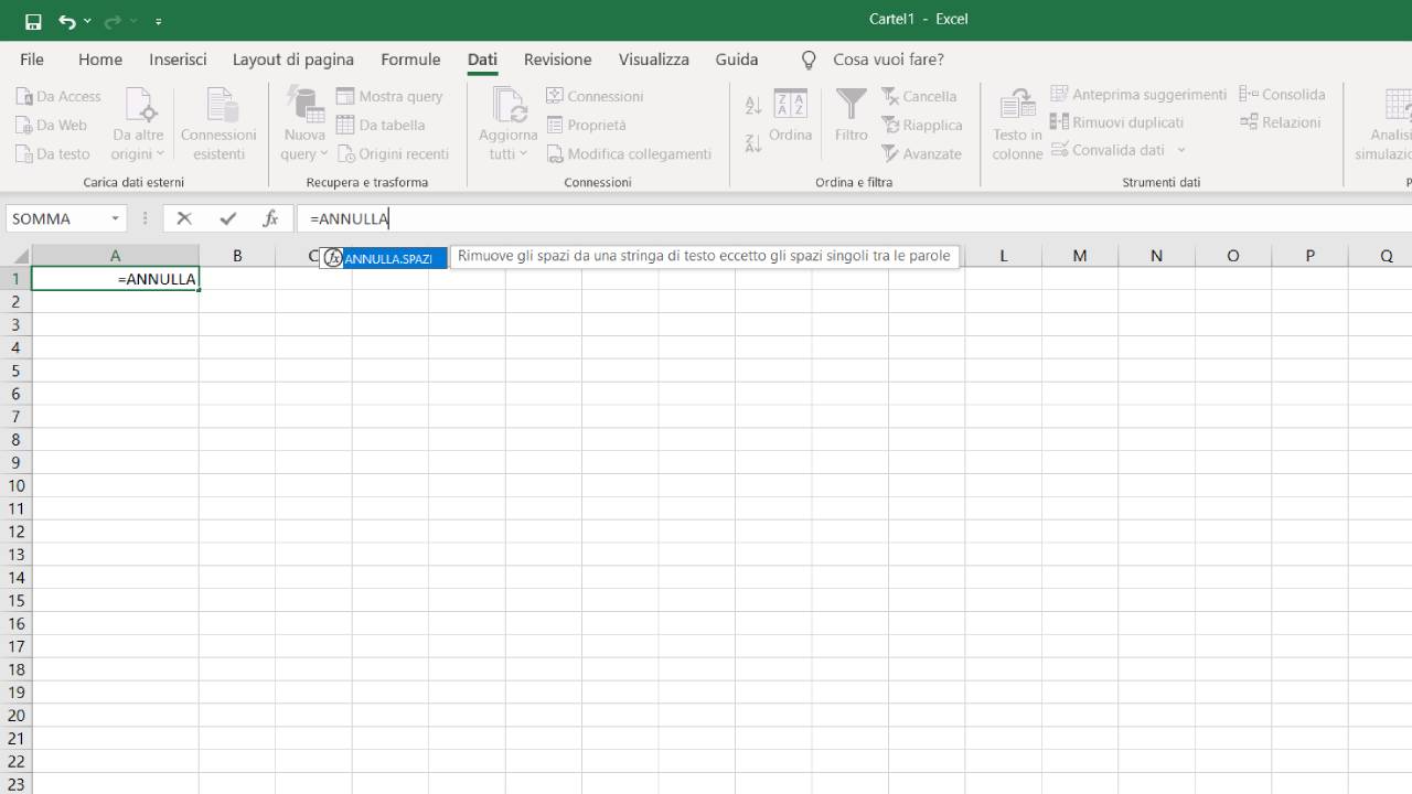 annulla spazi excel