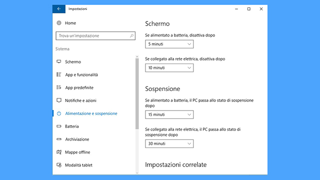 sospensione windows 10