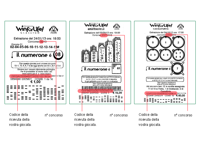 Schedine Win for Life - classico, grattacieli e cassaforte - per verifica vincite