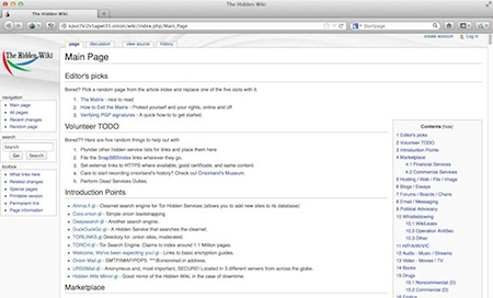 HiddenWiki, lista di link al deep web