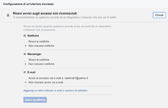 notifiche accessi sconosciuti facebook