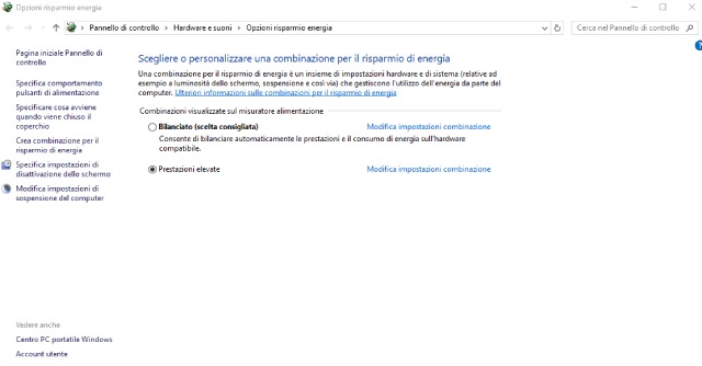 Risparmio energetico Windows 10
