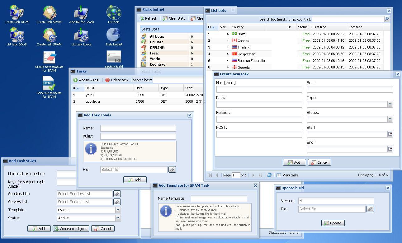 Interfaccia di controllo di un botnet