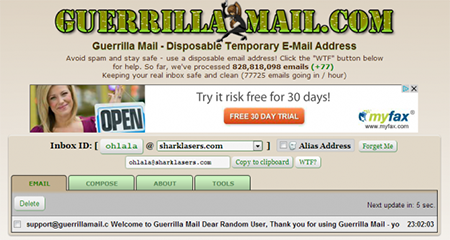 Guerrilla mail, servizio di posta elettronica temporanea