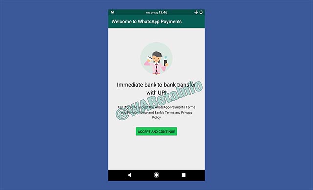 La schermata di WhatsApp Payments