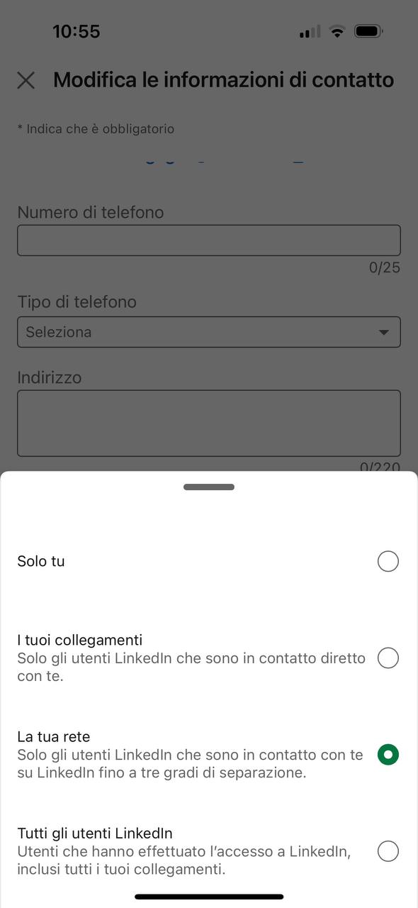 nascondere data di nascita linkedIn