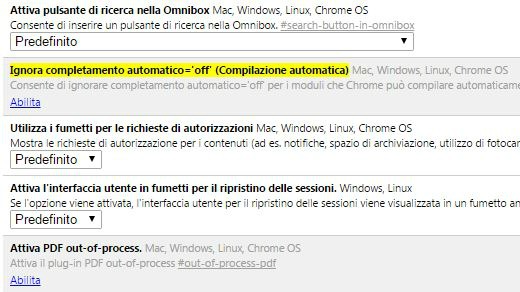 Completamento automatico Chrome flags