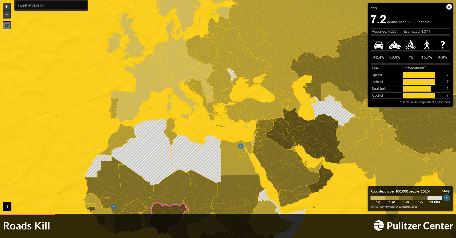 La mappa del Pulitzer Center con i dati riguardanti l'Italia