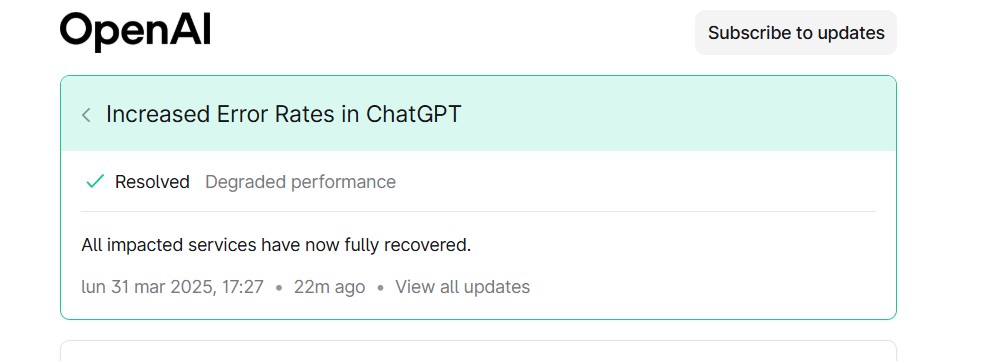 risoluzione chatgpt down