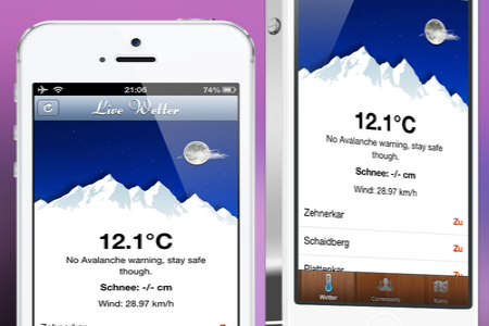 La schermata di un'app per sciatori