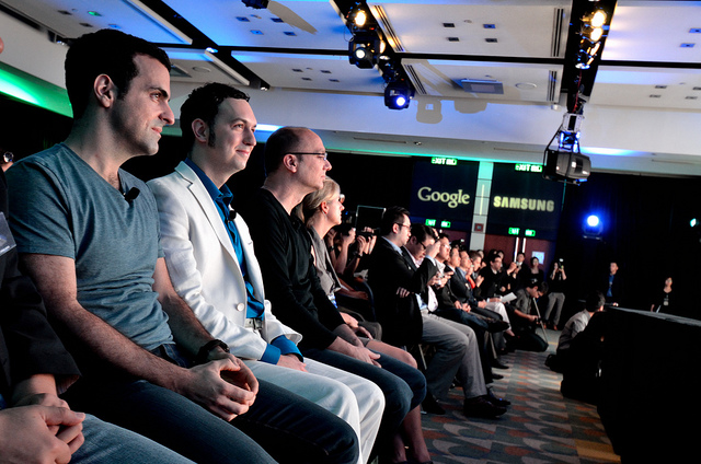 Da sinistra Barra, Duarte e Rubin, tre degli uomini fondamentali per lo sviluppo di Android