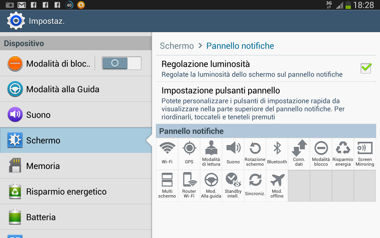 Pannello notifiche