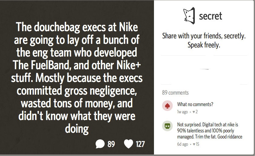 Il post su Secret sul Nike FuelBand SE