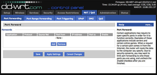 Impostazioni port forwarding DD-WRT