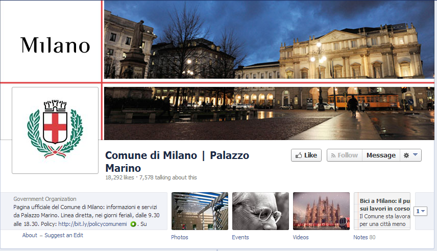 Pagina Facebook del Comune di Milano