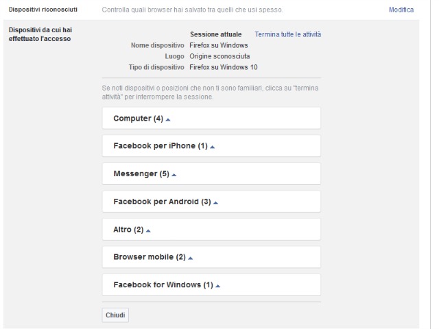 Verifica accessi Facebook