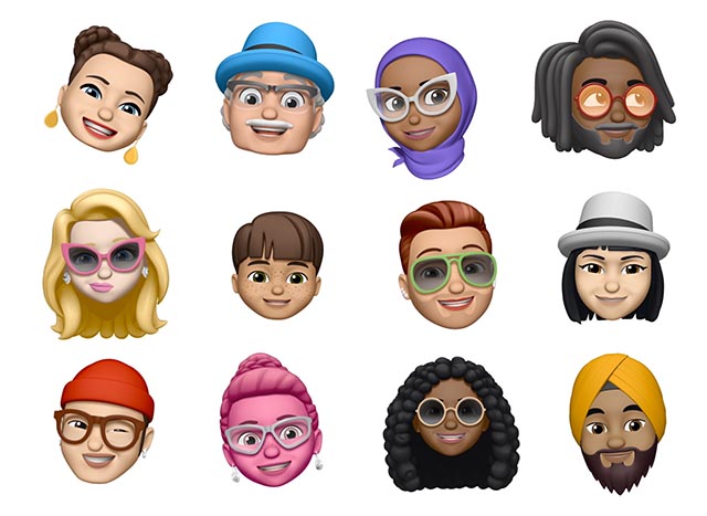 Alcuni dei memoji che possono essere creati con iOS 12