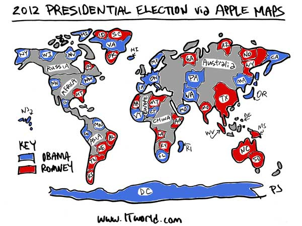 Le mappe made in Cupertino, comunque, hanno solleticato la fantasia di molti disegnatori satirici