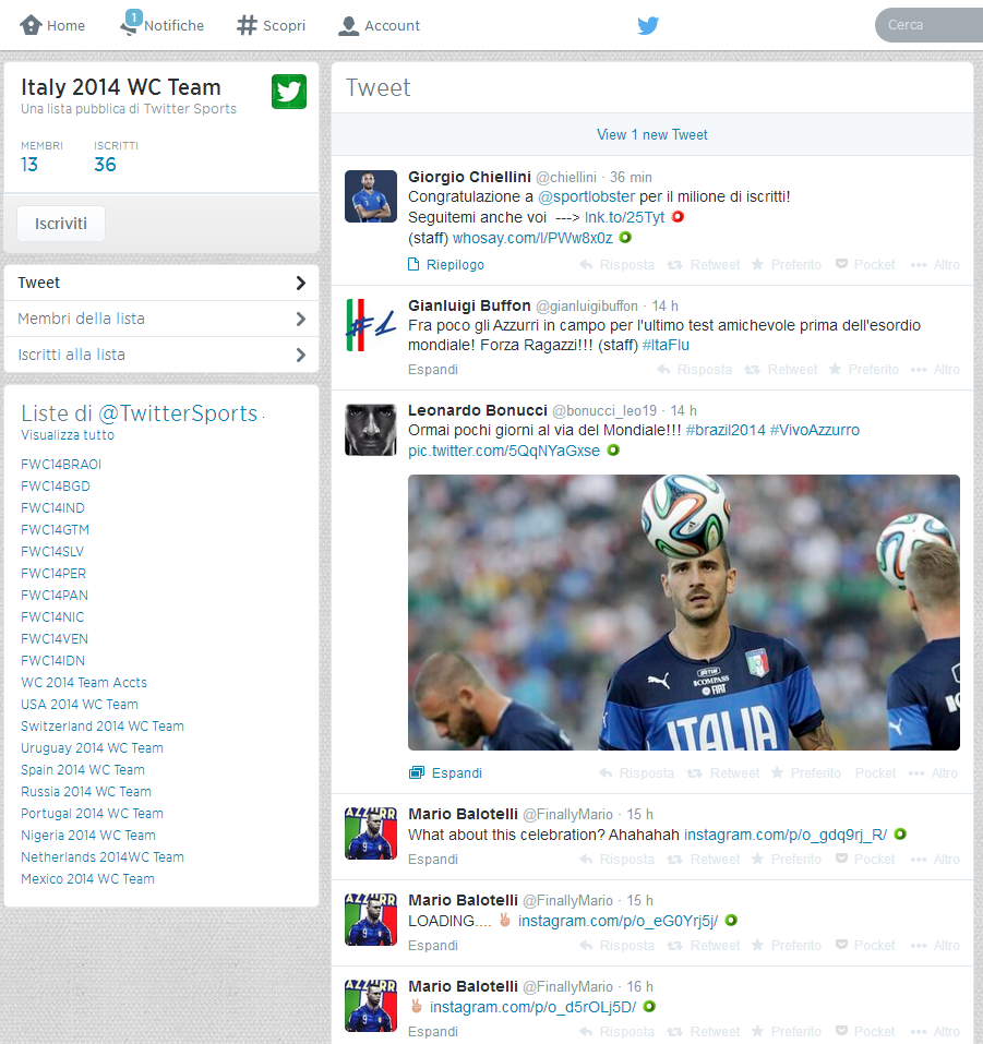 La raccolta di tweet relativi alla nazionale italiana