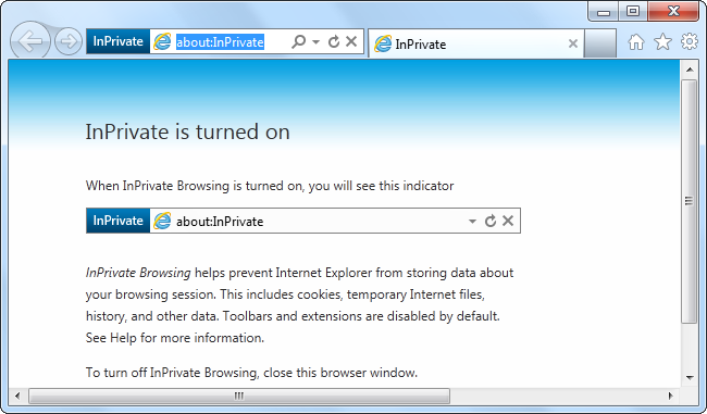 InPrivate browsing di Internet Explorer