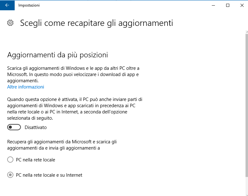 disabilitare aggiornamenti windows 10