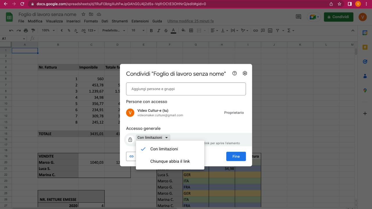 Condividere file con Fogli Google