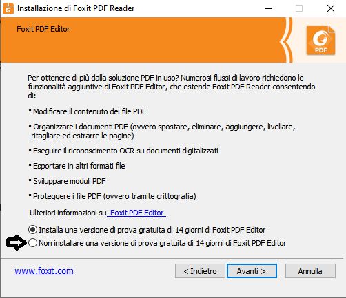 L'installazione di Foxit Editor non è consigliabile per un uso domestico