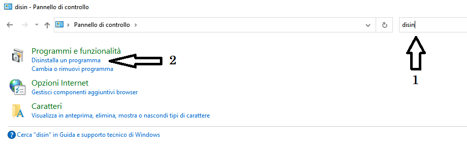 Accedere al pannello di controllo per disinstallare un programma