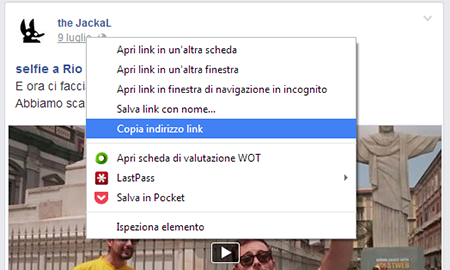 Copiare il link di un video di Facebook