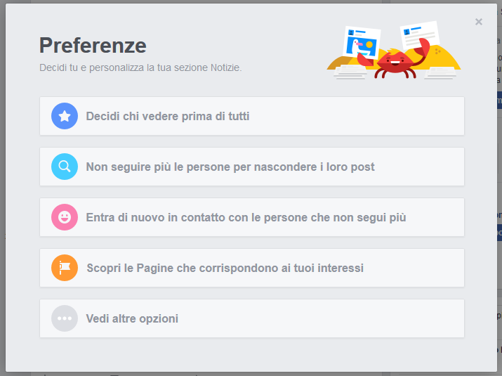 preferenze facebook