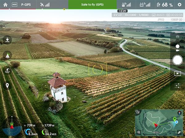 Screenshot dell'app per DJI Inspire One