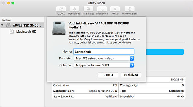 Inizializzazione del disco rigido Mac