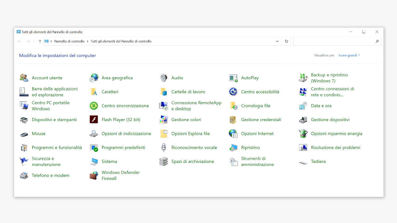 pannello di controllo windows
