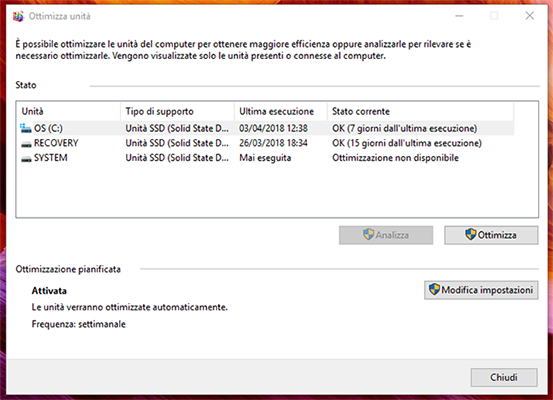 utility deframmentazione Windows 10