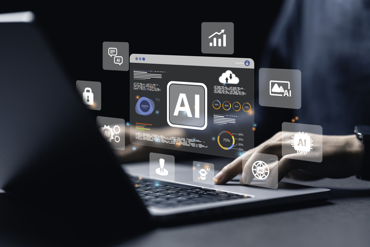 Un analista di dati che utilizza la tecnologia AI per lo strumento di lavoro per l'analisi dei dati