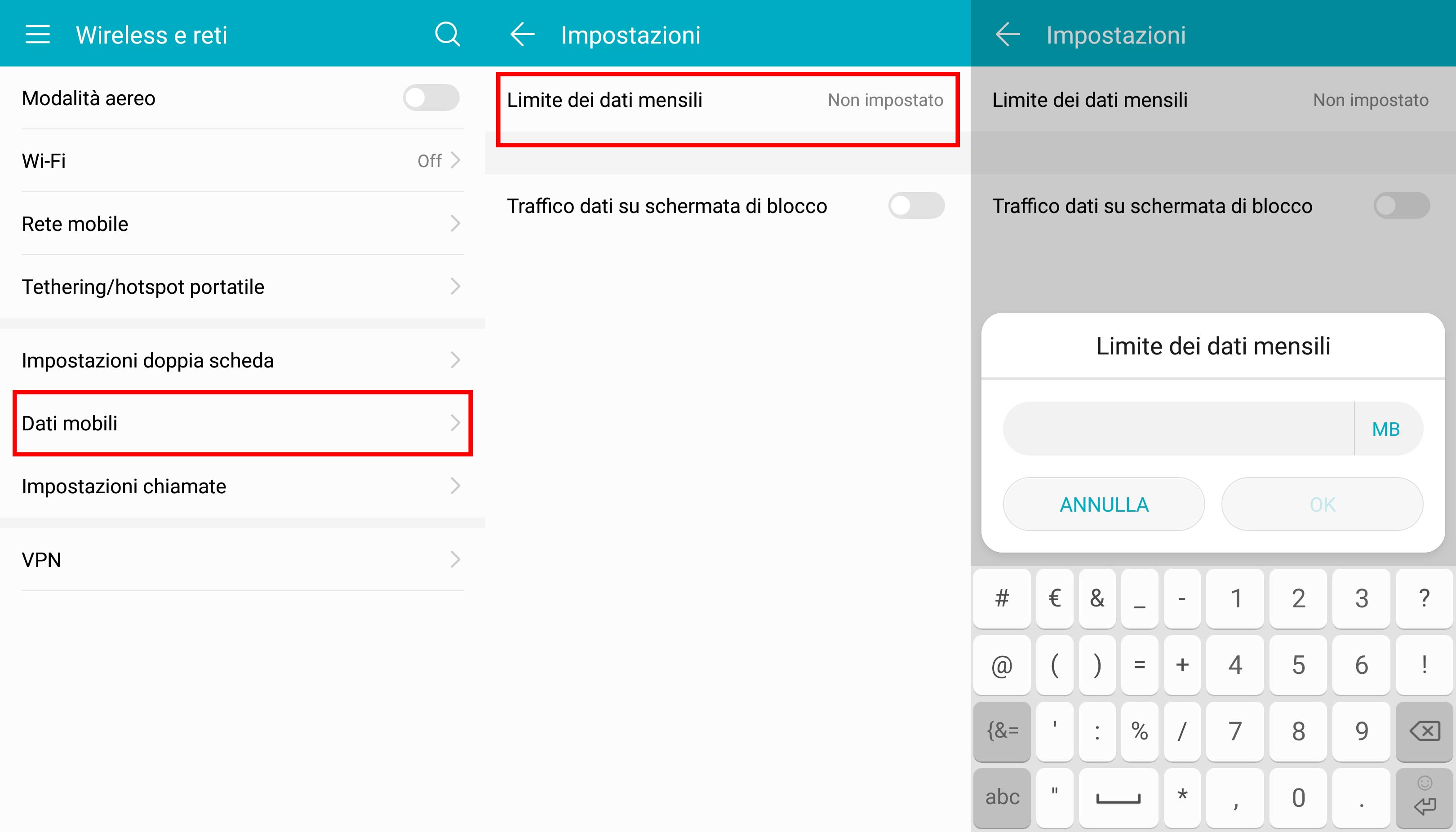 Impostare limite dati Android