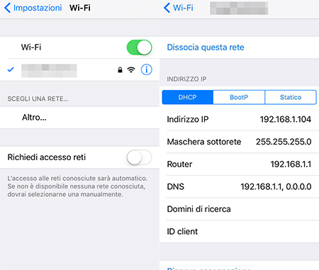Trovare l'indirizzo del router con iOS