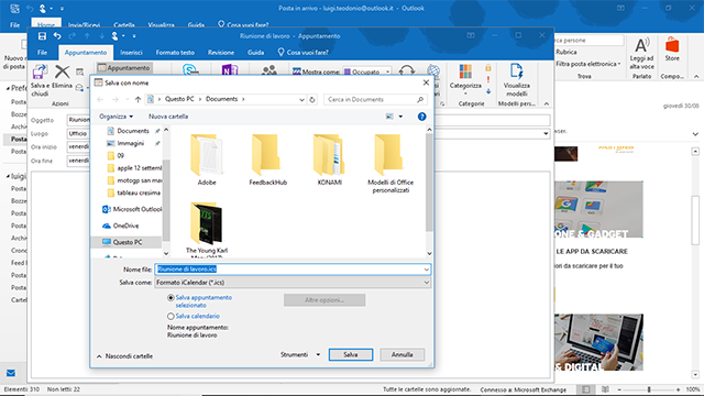 Salva appuntamento outlook come file