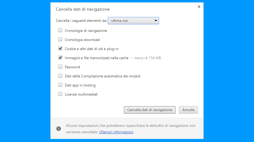 pulire la cache chrome