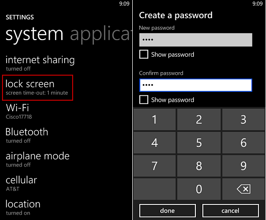 Codice di sblocco su Windows Phone