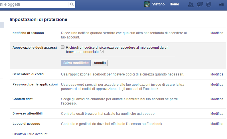 Verifica a due passi su Facebook