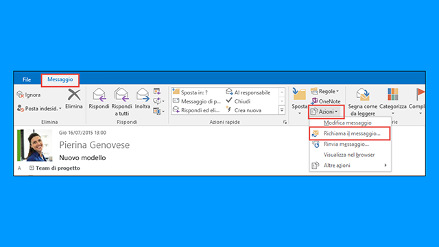 richiamare messaggio outlook
