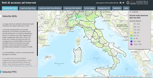 Velocità media di connessione in Italia