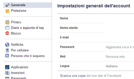 Scaricare i dati da Facebook