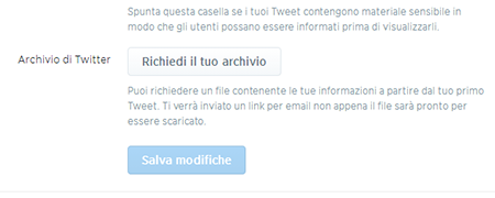 Richiedi l'archivio dati di Twitter