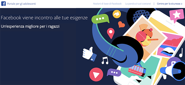 La home page del portale degli adolescenti di Facebook