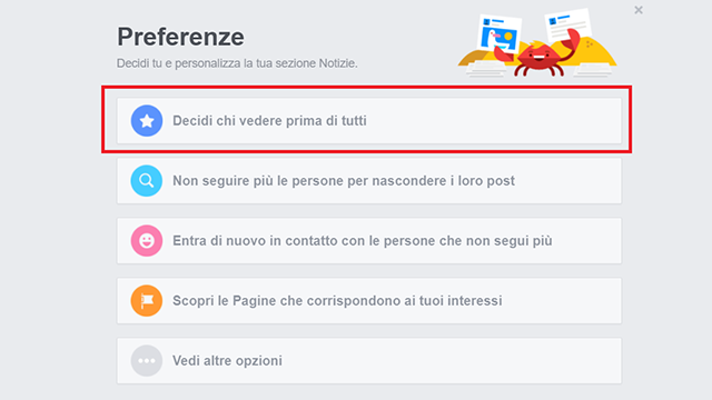 preferenze notizie facebook